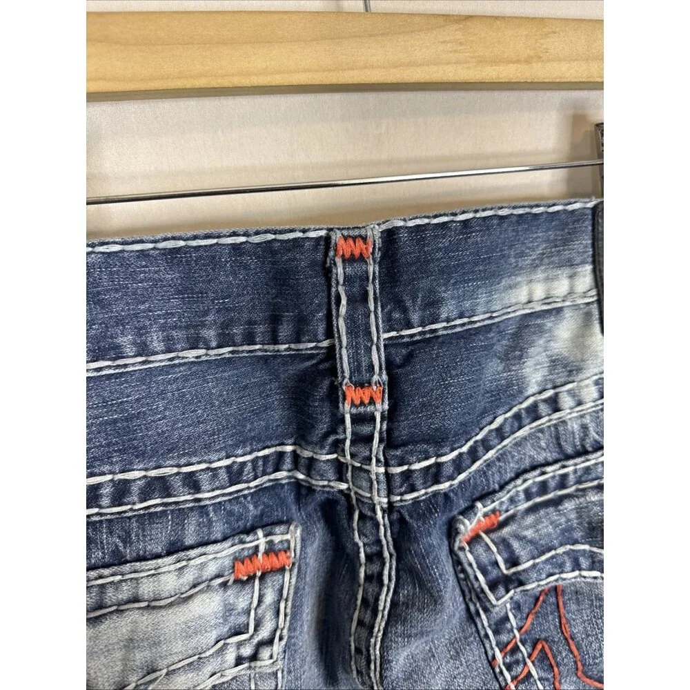 True Religion Ricky Relaxed Straight Jeans 38x32 Made USA Distressed‎ Flap